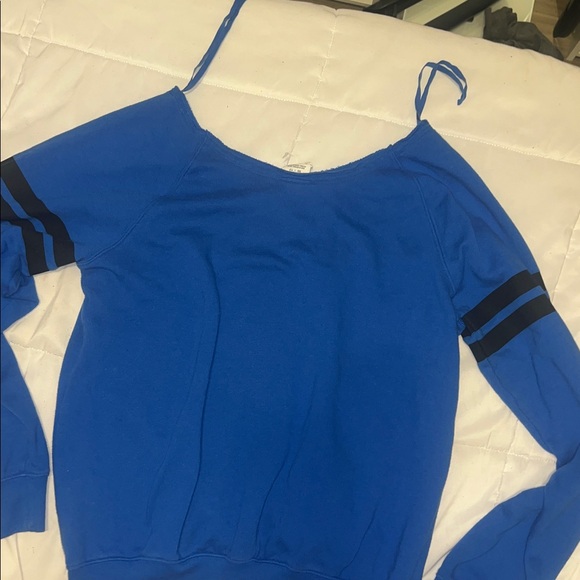 PINK Victoria's Secret Blue off the shoulder  Sweatshirt Sz: XS - Picture 3 of 3